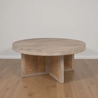 Rowena Interiors Quinn Mango Wood & Cane Round Coffee Table In Natural