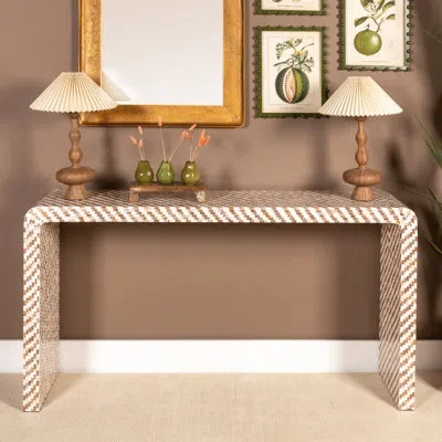 Rowena Interiors Reclaimed Wood And Mother Of Pearl Waterfall Console Table In Brown