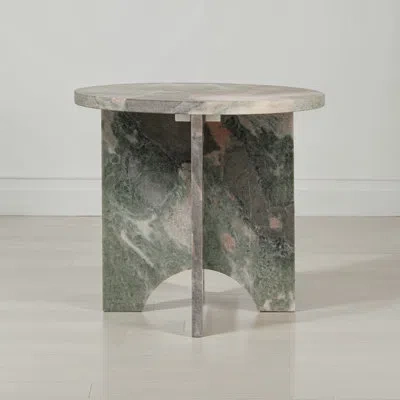 Rowena Interiors Ronan Round Mable Accent Table With Interlocking Cross Base In Mint Marble