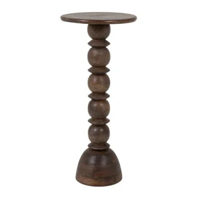 Rowena Interiors Round Carved Pedestal Accent Table In Brown