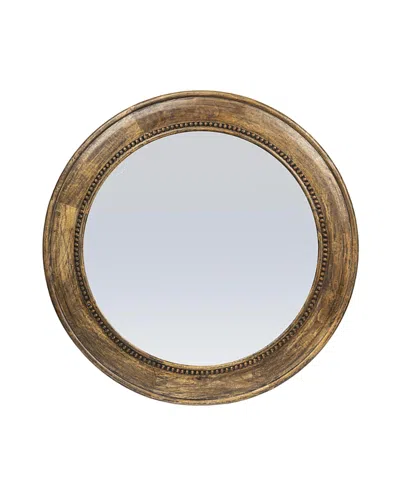 Rowena Interiors Round Carved Wood Framed Wall Mirror With Hobnail Detail In Brown