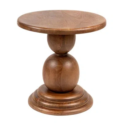 Rowena Interiors Round Mango Wood Bulbed Pedestal End Table In Walnut