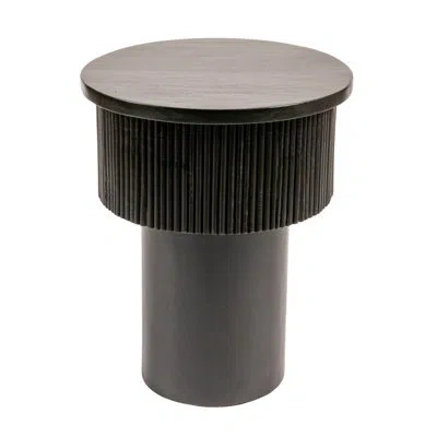 Rowena Interiors Round Mango Wood Tiered Pedestal Side Table With Ribbed Details In Black