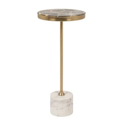 Rowena Interiors Round Pedestal Accent Table With Agate Top In Gold
