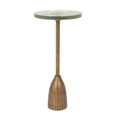 Rowena Interiors Round Pedestal Accent Table With Glass Top In Gold
