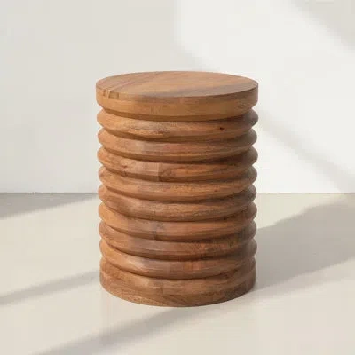 Rowena Interiors Round Ribbed Mango Wood Side Table In Honey Walnut