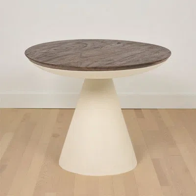 Rowena Interiors Round Side Table With Metal Base And Wood Top In Dark Brown