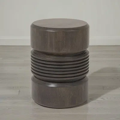 Rowena Interiors Round Spiraling Ribbed Mango Wood Side Table In Gray