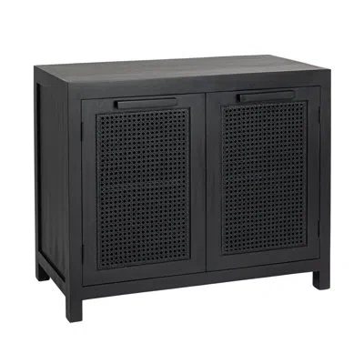 Rowena Interiors Rowan Mango Wood And Cane 2-door Cabinet With 2 Shelves In Black