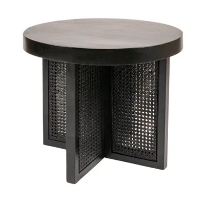 Rowena Interiors Rowan Mango Wood & Cane Round Side Table In Black
