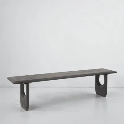 Rowena Interiors Sculpted Edge Acacia Wood Bench With Inset Angular Legs And Support Beam In Black