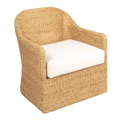 Rowena Interiors Seagrove Woven Water Hyacinth And Acacia Wood Chair With Cushion In Tan