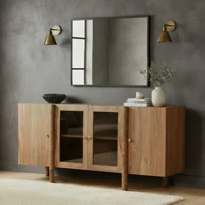 Rowena Interiors Sheesham Wood Sideboard With Glass Doors In Brown