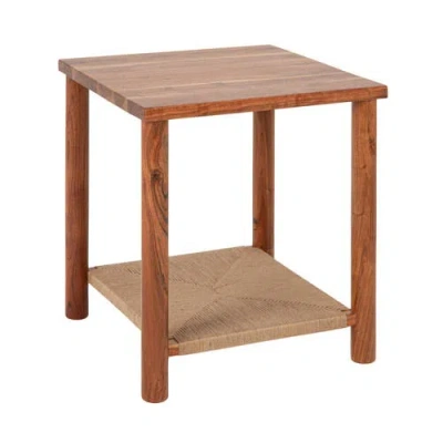 Rowena Interiors Square Woven Top Side Table In Brown