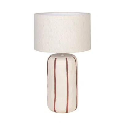 Rowena Interiors Stoneware Table Lamp With Hand-painted Stripes And Linen Shade In Black;white