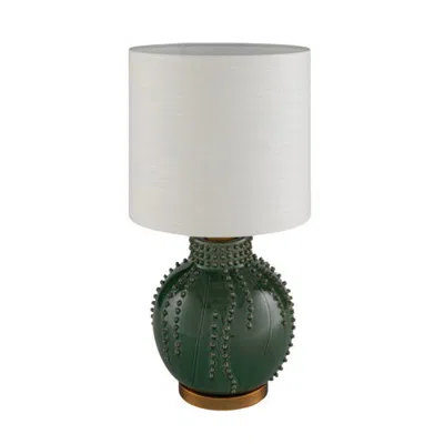 Rowena Interiors Stoneware Table Lamp With Linen Shade In Green
