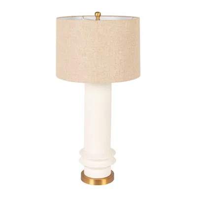Rowena Interiors Stoneware Table Lamp With Linen Shade In Ivory