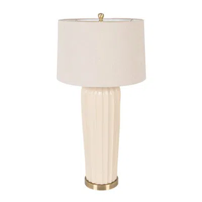 Rowena Interiors Stoneware Table Lamp With Linen Shade In Ivory