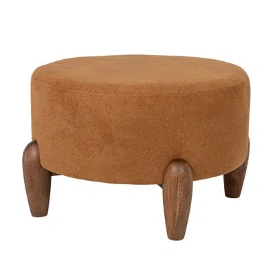 Rowena Interiors Textured Terracotta Bouclé Upholstered Ottoman With Tapered Mango Wood Legs In Brown
