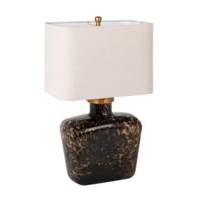 Rowena Interiors Tortoiseshell Glass Table Lamp With Linen Shade In Brown