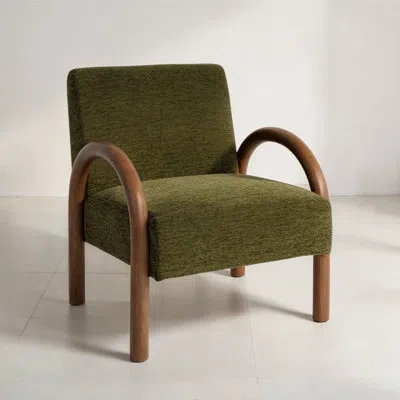 Rowena Interiors Velvet Accent Chair With Arched Wood Arms In Green