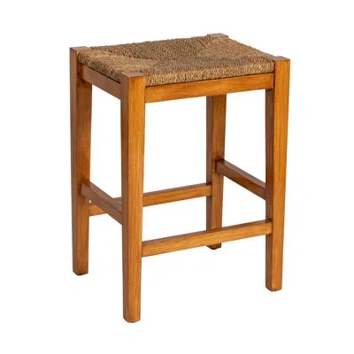 Rowena Interiors Willowbrook Mahogany Wood & Natural Woven Seagrass Rope Bar Stool In Honey Walnut Stain