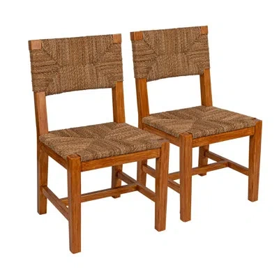 Rowena Interiors Willowbrook Mahogany Wood & Natural Woven Seagrass Rope Dining Chair In Honey Stain