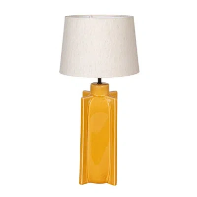 Rowena Interiors Yellow Ceramic Table Lamp With Crossed Base And Linen Shade In Mustard