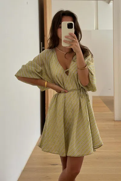 Rowie The Label Amelia Stripe Mini Dress In Green