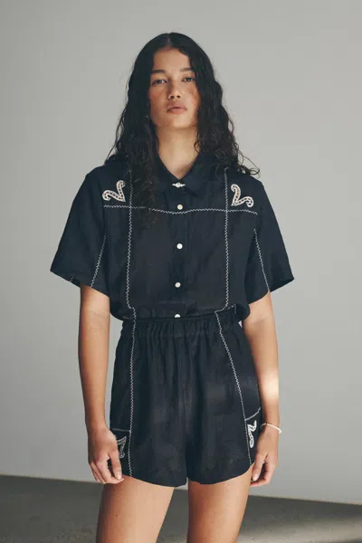 Rowie The Label Aries Linen Shirt In Blue