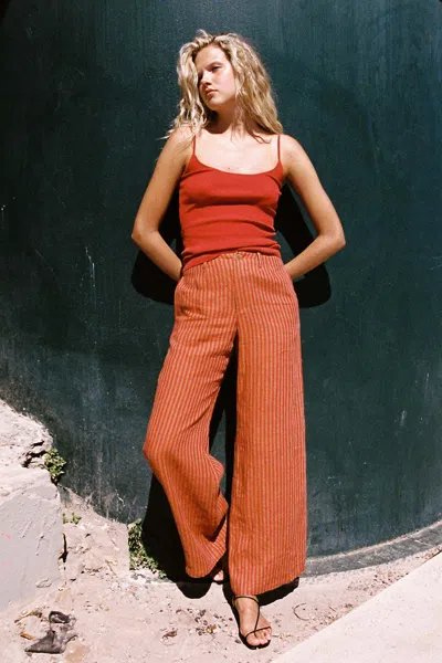 Rowie The Label Carlotta Linen Wide Pants In Brown