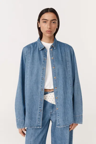 Rowie The Label Dante Denim Long Sleeve Shirt In Blue