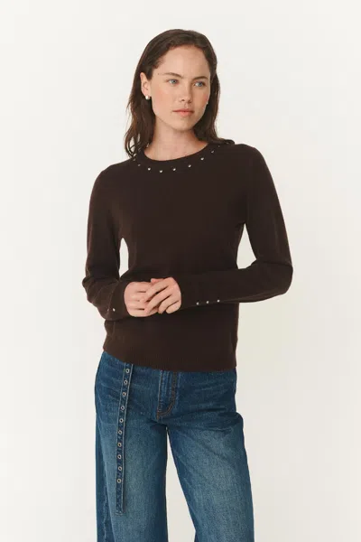 Rowie The Label Emaline Stud Merino Knit Top In Brown