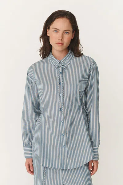 Rowie The Label Frankie Tie Long Sleeve Shirt In Blue