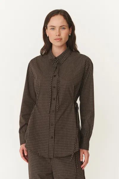 Rowie The Label Frankie Tie Long Sleeve Shirt In Brown