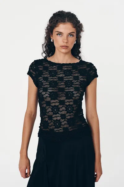 Rowie The Label Galo Sunflower Lace Tee In Black