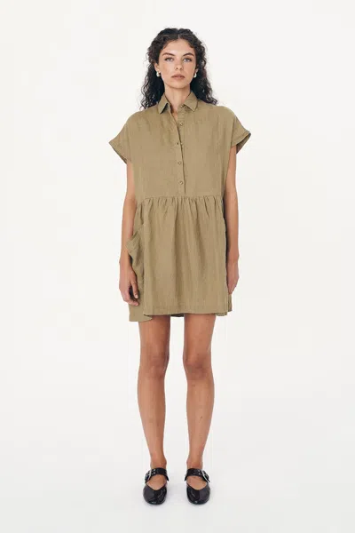 Rowie The Label Gina Linen Mini Dress In Brown