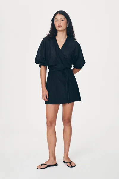 Rowie The Label Isla Silk Wrap Mini Dress In Black