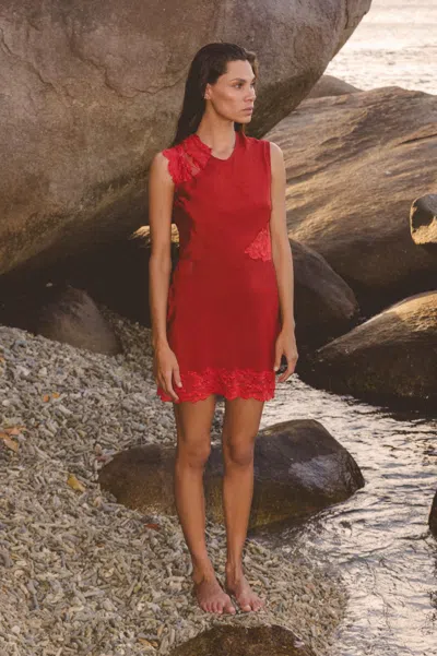 Rowie The Label Lily Silk Lace Mini Dress In Red