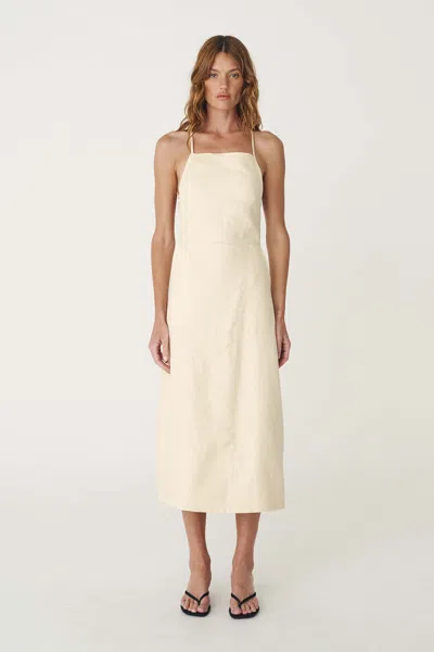 Rowie The Label Lucia Linen Midi Dress In White