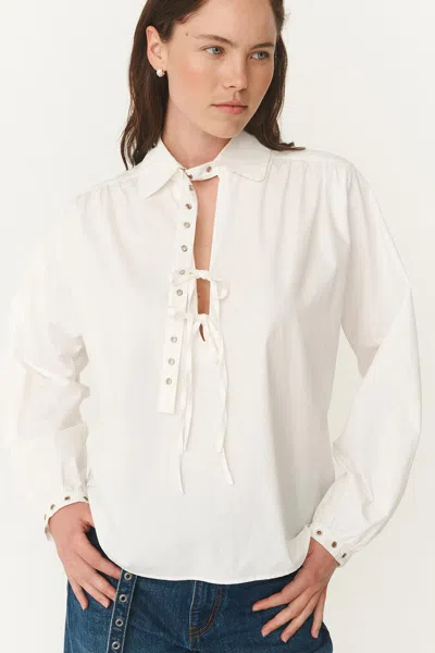 Rowie The Label Luma Organic Eyelet Blouse In White