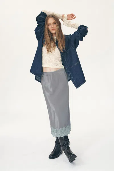 Rowie The Label Marina Silk Midi Skirt In Gray