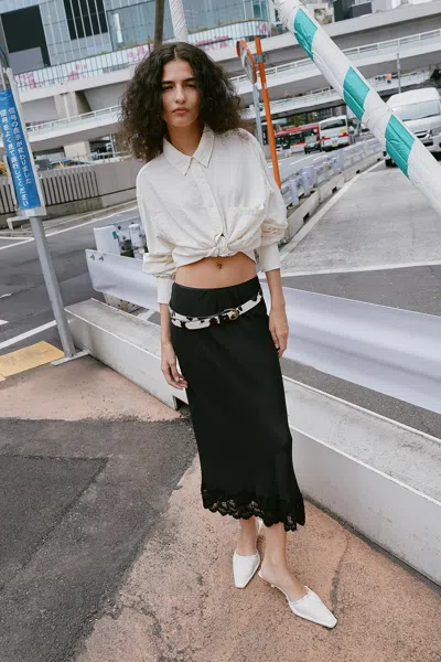 Rowie The Label Marina Silk Midi Skirt In Green