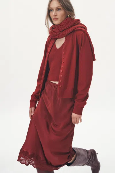 Rowie The Label Marina Silk Midi Skirt In Red