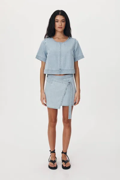 Rowie The Label Melissa Denim Mini Wrap Skirt In Blue