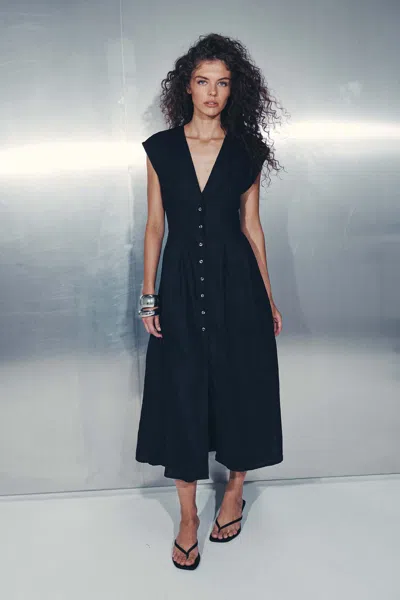 Rowie The Label Mira Linen Midi Dress In Blue