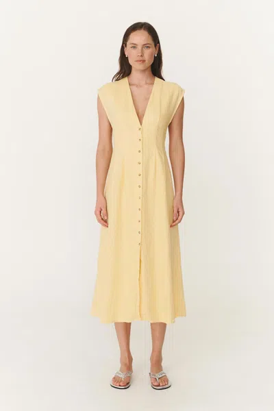 Rowie The Label Mira Linen Midi Dress In Yellow