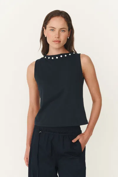 Rowie The Label Muriel Button Boatneck Tank In Black
