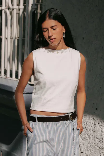 Rowie The Label Muriel Button Boatneck Tank In Neutral