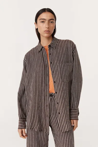 Rowie The Label Ramona Linen Long Sleeve Shirt In Brown